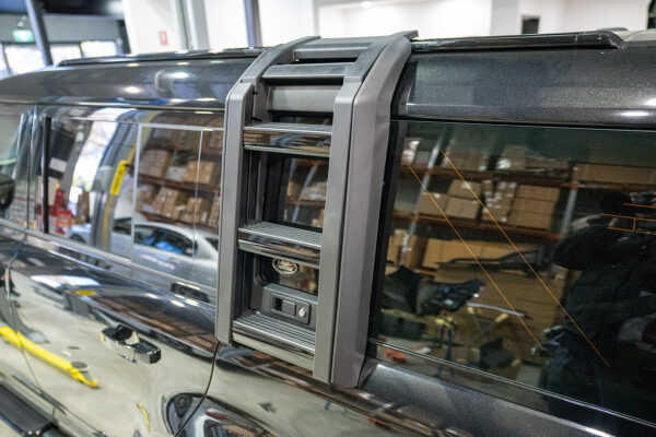 Black Deployable Telescopic Folding Ladder to suit Landrover Defender 90 / 110 / 130 Series 2021-2025